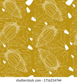 Summer pattern with a large snail. hand draws a shell, curl of a snail. Animal color texture. Abstract background, ink. Stylish model with an animal. Design for wallpaper, textile, packaging. manual 