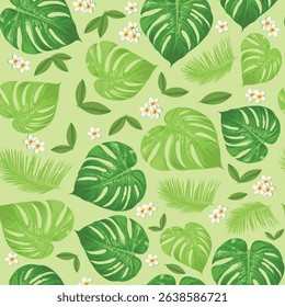 Summer Pattern with monsterra leaves and a green dominant color.