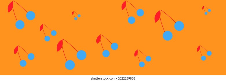 Summer Pattern Orange Vintage Fruit Colorful Blue Tasty Ornament. Berries Repeat Illustration Red Sweet Print Dessert Spring Illustration. Cherries Retro Vitamin Textile Bright Design Cute Background.