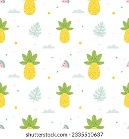 Summer pattern with pineapples and watermelons. Summer vibe, flat style.