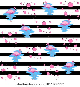 Summer pattern with pink flamingos for textile pattern. Wallpaper and t-shirt design Vector illustration
