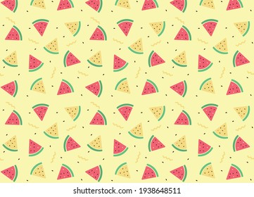 Summer pattern with red and yellow watermelons
