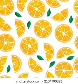 Summer pattern of refreshing citrus fruits. Orange print. Tropical fruits. Summer sweets. Vector illustration