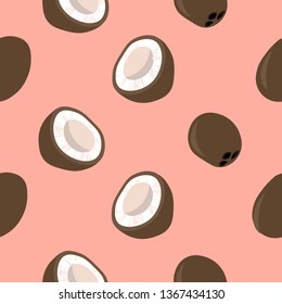 Summer pattern. Ripe coconut on a gentle pink background. Design for flyer, greeting card, invitation, wedding, birthday, summer cafe.
