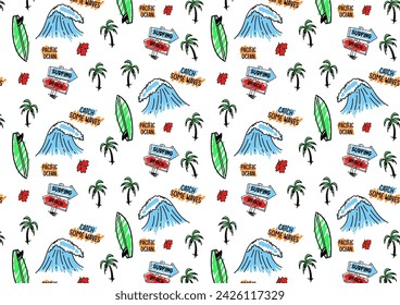summer pattern sea, palm tree and waves