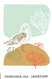 Summer pattern with seagull and rocks vector background