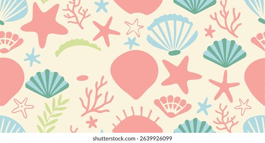 Summer Pattern A Seamless Design with Seashells, Starfish, and Coral