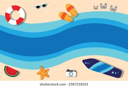 Summer pattern seamless fabric summer season. sea and beach elements on sand background. Designed for background ,wallpaper ,summer pattern ,wrapping paper ,travel ,holiday ,weekend ,vacation ,beach