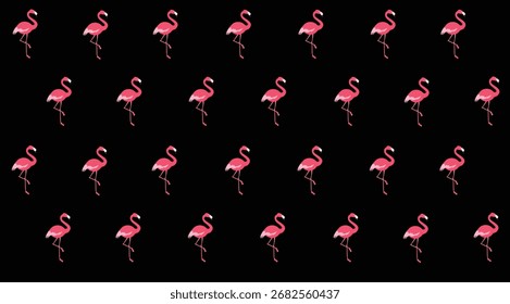 Patrón de verano sin fisuras con flamencos sobre fondos negros Abstractas estampado tropical de verano con pájaros. Gráficos de Vector
