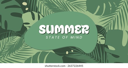 Summer Pattern. A seamless tropical summer background featuring layered palm leaves and monstera foliage in various green tones. Perfect for seasonal branding, posters, wallpapers, and fabric prints.