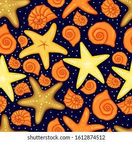 Summer pattern with shells. Cartoon style. Vector illustration