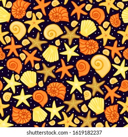 Summer pattern with shells. Cartoon style. Vector illustration