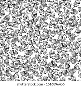 Summer pattern with shells, raps. Hand-made graphics of marine themes, treasures of the ocean, sea. beautiful shells of different shapes. Background for antistress coloring books for children.