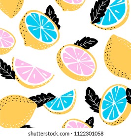 Summer pattern with sliced lemons. Vector illustration.