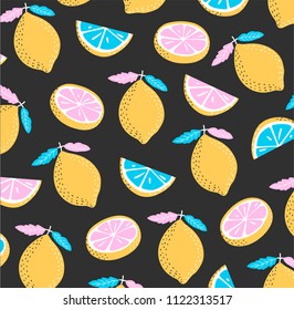 Summer pattern with sliced lemons. Vector illustration.