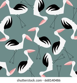 Summer pattern with storks.Tropical,abstract pattern,background for textile,texture,prints,wallpaper,web and interior design.Vector illustration.