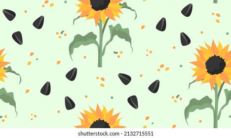 Summer pattern with sunflower and seeds. Suitable for textiles, backgrounds and other.