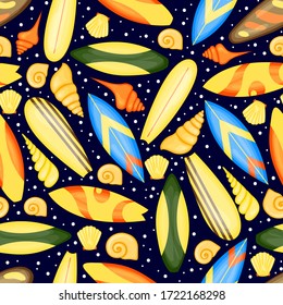 Summer pattern with surfboards. Cartoon style. Vector illustration