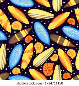 Summer pattern with surfboards. Cartoon style. Vector illustration