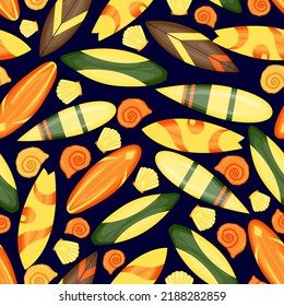 Summer pattern with surfboards. Cartoon style. Vector illustration.