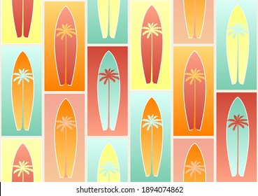 summer pattern with surfboards and palm tree