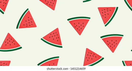 Summer pattern sweet juicy watermelon pieces, watermelon slices with seeds on white background. Vector illustration.