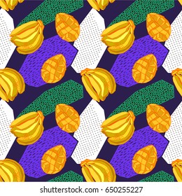 Summer pattern with tropical fruits, textile design. Vector illustration.
