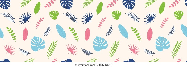 Summer pattern with tropical leaves. Holiday background. Vector illustration