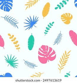 Patrón de verano con hojas tropicales. Antecedentes de Festiva. Ilustración vectorial