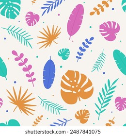 Summer pattern with tropical leaves. Vacation background. Vector illustration