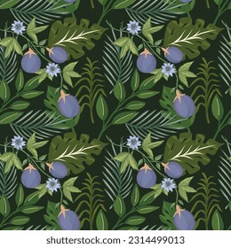 Summer pattern with tropical plant and exotic fruit seamless pattern. 