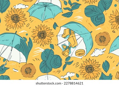 Summer pattern with umbrellas and flowers