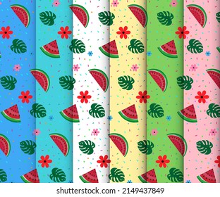 summer pattern vector element. summer seamless pattern with watermelon, leaf, flower Vector illustration.

