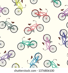 Summer pattern vector multicolor bicycle seamless on the white background