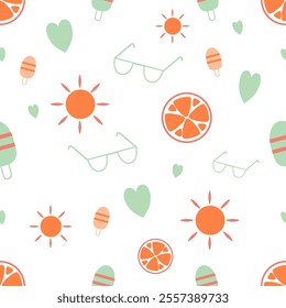Summer pattern. Vector seamless colorful pattern in cartoon doodle style.