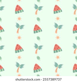 Summer pattern. Vector seamless colorful pattern in cartoon doodle style.