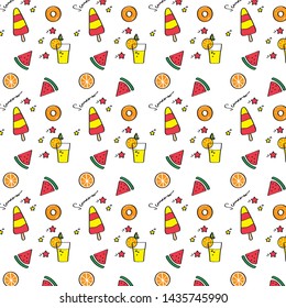 summer pattern with a watermelon, cocktail, orange, donut aтв ice-cream for children