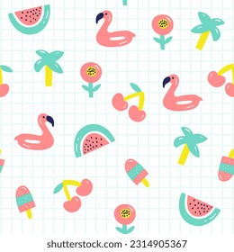 Summer pattern. Watermelon, flamingo. Vector illustration