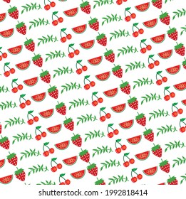 Summer pattern with watermelon, pineapple and tropical leaf