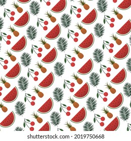 Summer pattern with watermelon, pineapple and tropical leaf