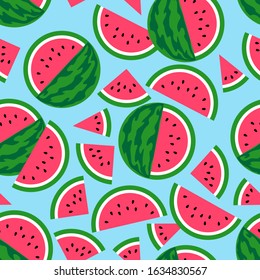 Summer pattern with watermelons on a blue background