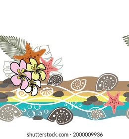 summer pattern with waves and seashells 