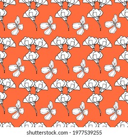 Summer pattern with wildflowers, dried flowers. Medicinal herbs, rapeseed. Beautiful hand-drawn graphics. For textile, wallpaper, design, paper, banner. Stock graphics, isolate. 