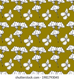 Summer pattern with wildflowers, dried flowers. Medicinal herbs, rapeseed. Beautiful hand-drawn graphics. For textile, wallpaper, design, paper, banner. Stock graphics, isolate. 