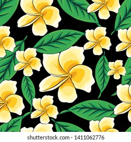 Summer pattern. yellow frangipani flowers and leaves
