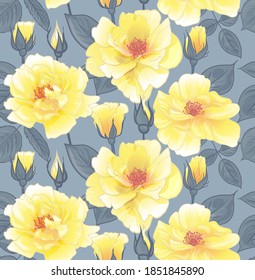 summer pattern with yellow roses seamless for surface design and more so for women with floral motif in vector