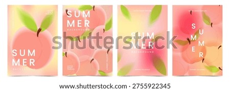 Summer peach background with soft blur effect. Minimalist modern fruit design. Banner template for social media, poster, flyer, cover with abstract gradient and fresh juicy peach vector illustration