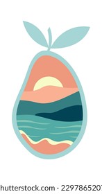 Summer pear shape with paradise landscape. Vector illustration