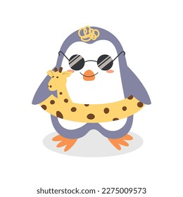 Pingüinos de verano. Pingüinos de dibujos animados en estilo plano.