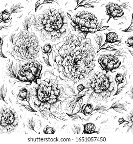summer peony flower, vector seamless background, realistic pattern. a hand-drawn sketch made in a minimalist style. for Wallpaper design, advertising, paper, holidays, greeting cards. vintage style.